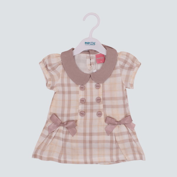 Lini peach-grey party frock for baby girls